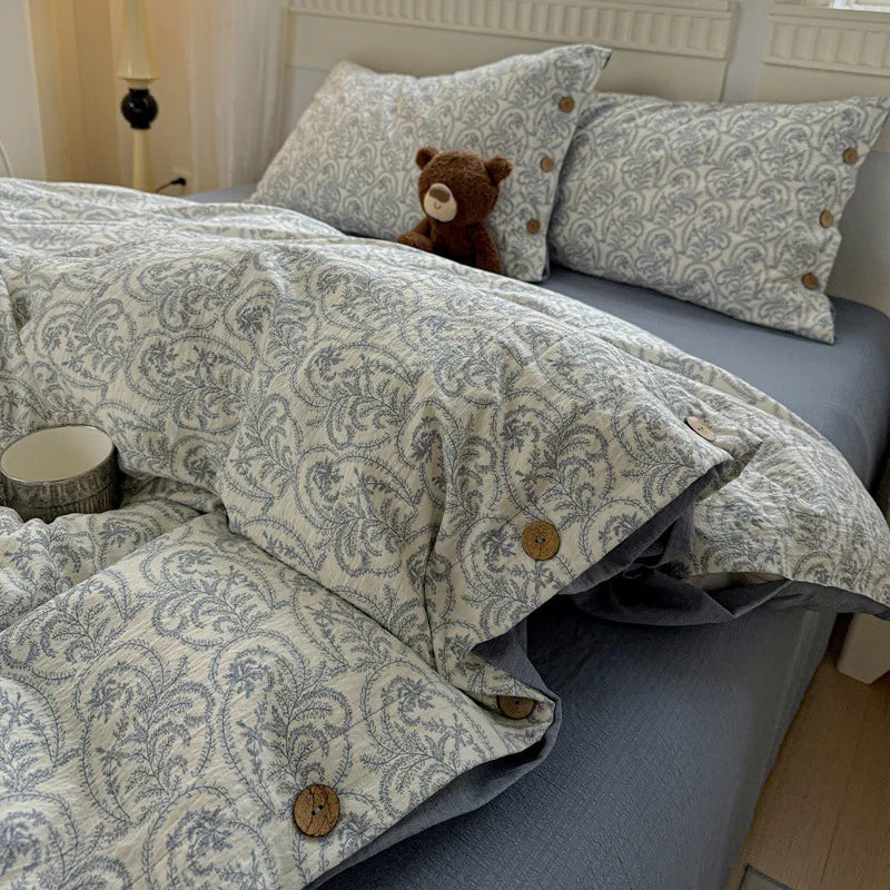 Korean Button Style Floral Print Bedding Set