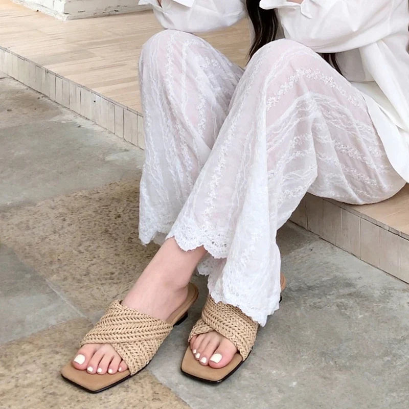 sheepskin woven slope heel