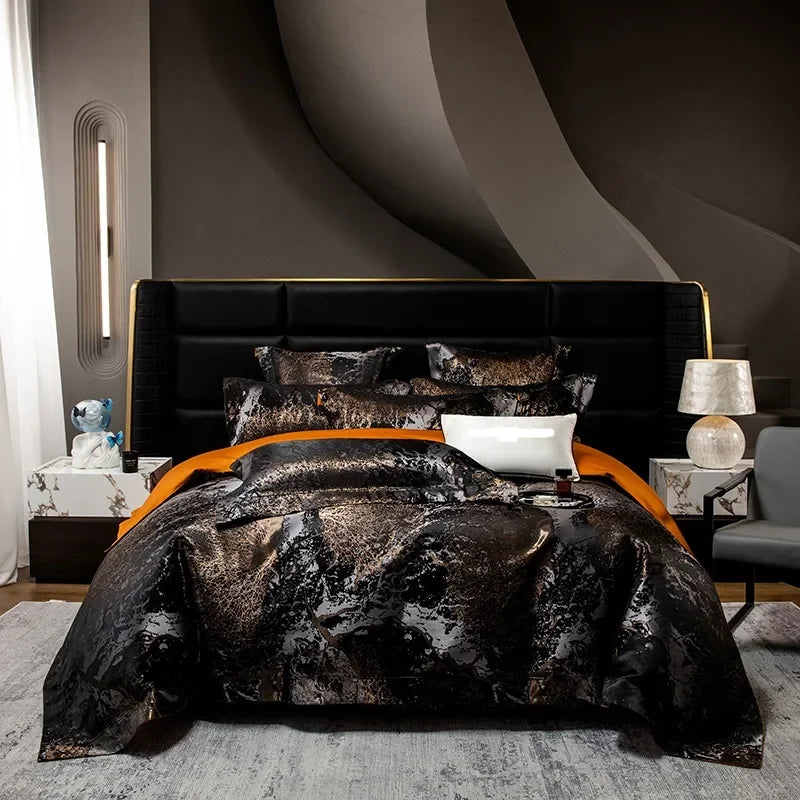 Black Gold Jacquard Egyptian Cotton Bedding Set