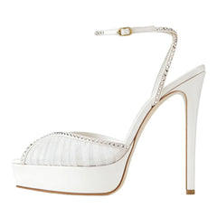 white Mesh Pleated platform Wedding Shoes
