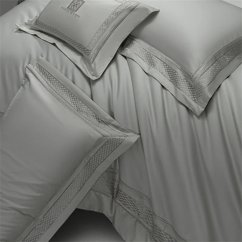 1000TC Egyptian Cotton Luxury Embroidery Hotel Style Solid Color 4Pcs Bedding Set