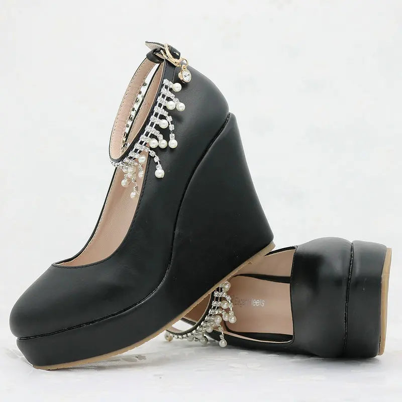 Luxury 11cm White Round Head Water Platform Wedges Shoes