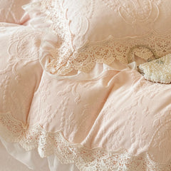 Vintage French Lace Ruffles Carved Velvet Warm Thickened Winter Bedding Set
