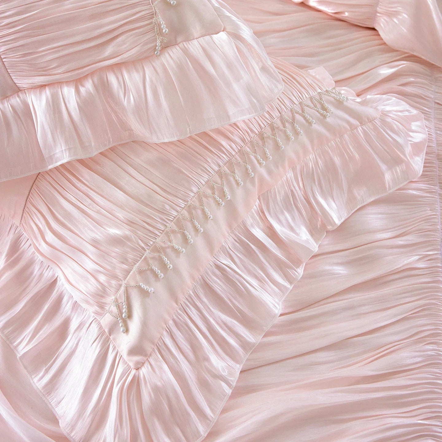 1000TC Egyptian Cotton Vintage French Palace Style Pleated Lace Ruffles Bow Bedding Set