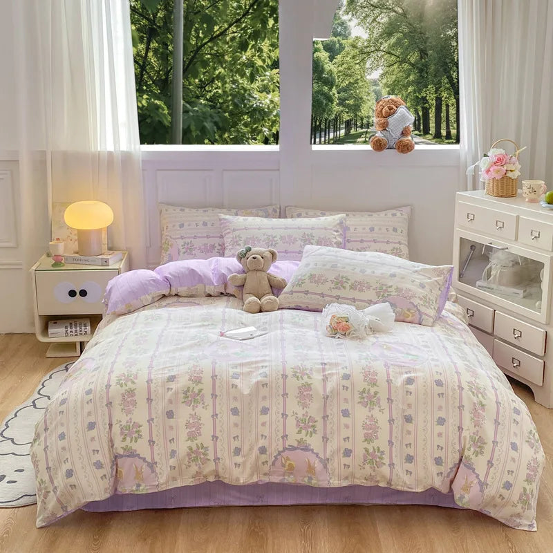 Cotton 4 Piece Bed Set Soft Breathable Bedding