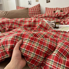 Vintage Double Sided Red Plaid Bedding Set
