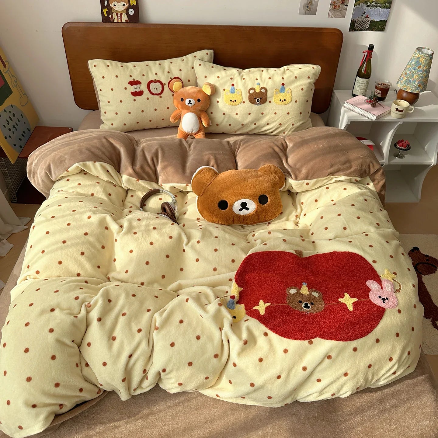 Kawaii Bear Embroidered Winter Bedding Set