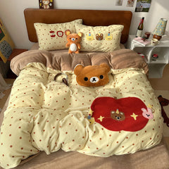 Kawaii Bear Embroidered Winter Bedding Set