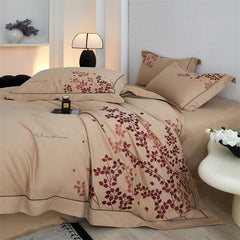 100% Cotton Brushed Autumn Winter Luxury Leaf Embroidery Bedding Set
