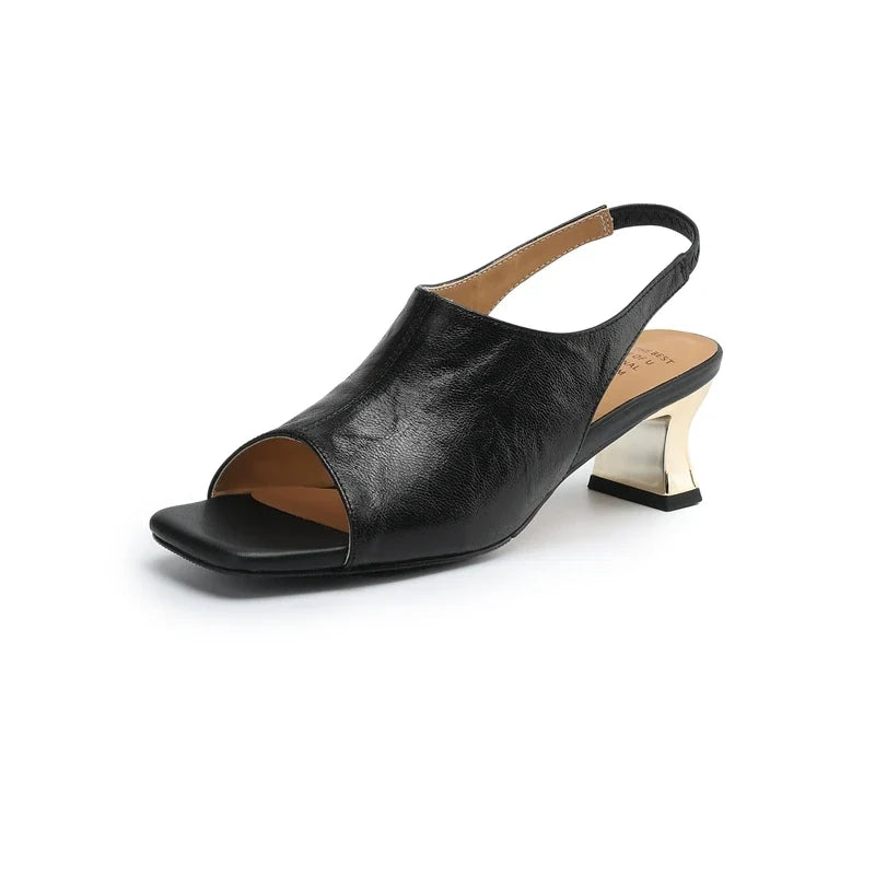 leather sheepskin elastic band with exposed toes