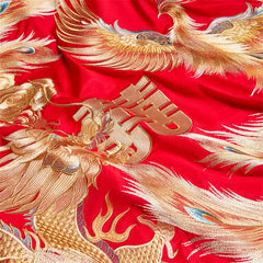 Chinese Style Wedding Dragon Phoenix Embroidery Egyptian Cotton Bedding Set