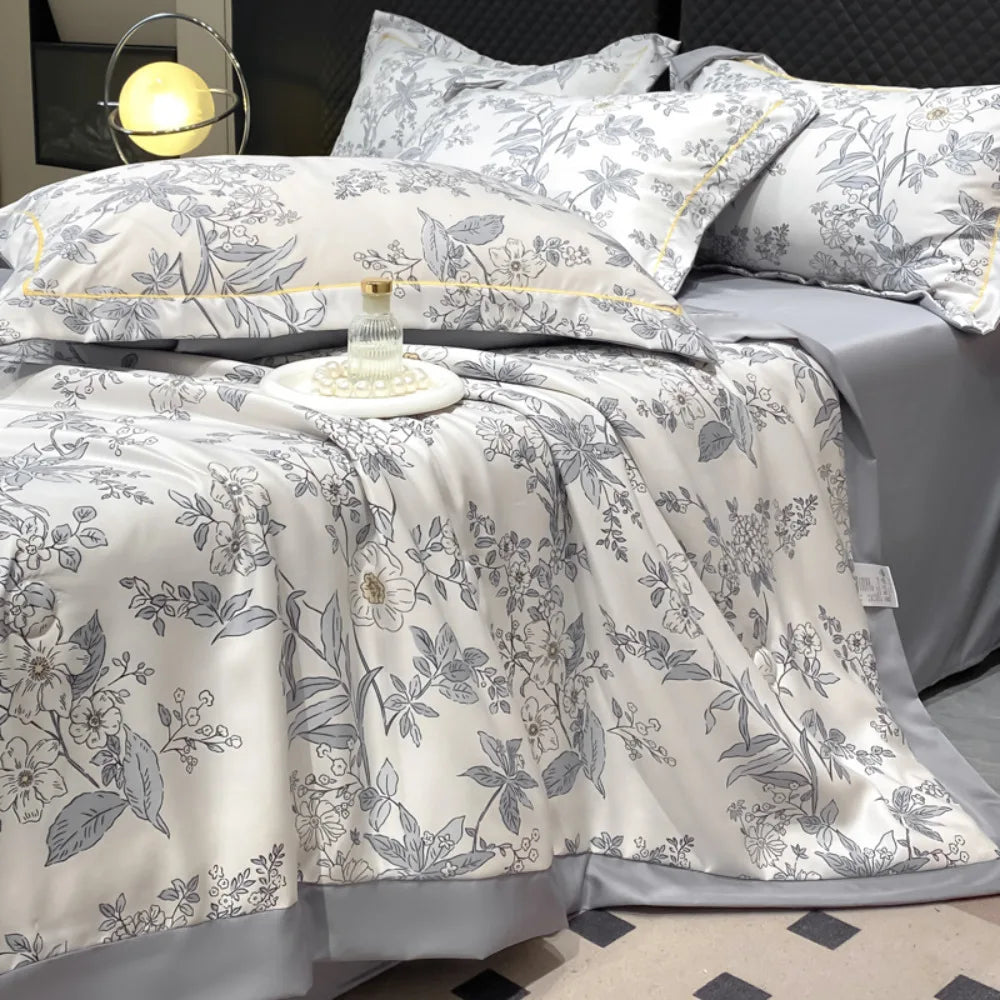 Summer Printed Quilt Set with Pillowcase Washed Cotton Bedding Set