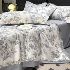 Summer Printed Quilt Set with Pillowcase Washed Cotton Bedding Set
