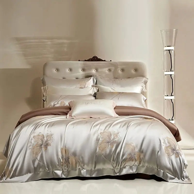 Flower Jacquard Color Blocking Luxury Bedding Set