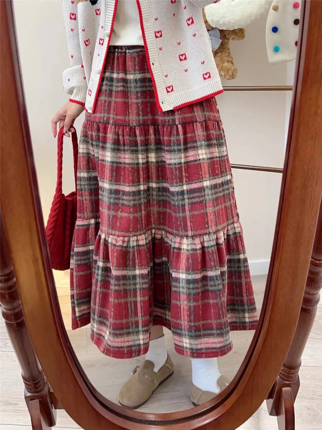 Plaid Wool Tiered Cottagecore Skirt