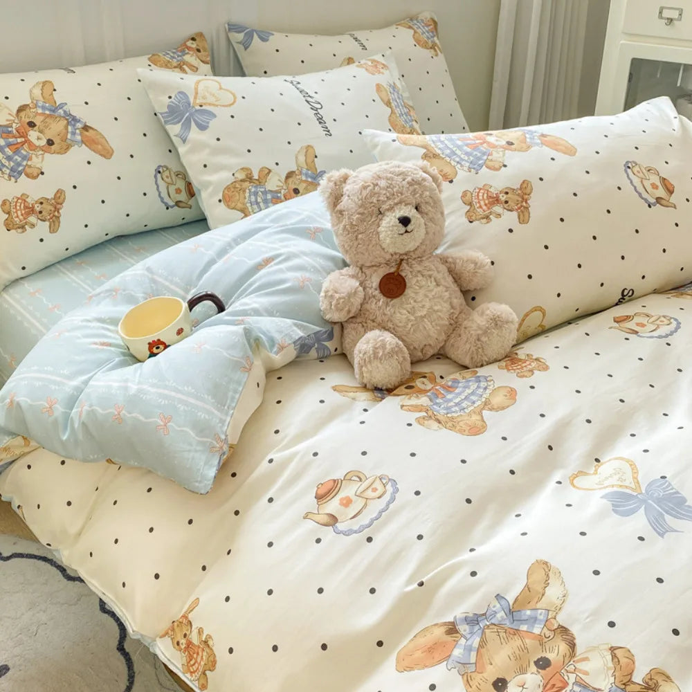 Cotton 4 Piece Bed Set Soft Breathable Bedding