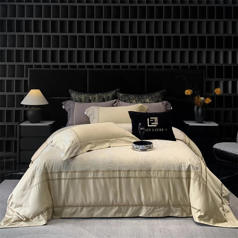 Champagne 1000TC Egyptian Cotton Yarn-dyed Jacquard Embroidery Luxury Bedding Set