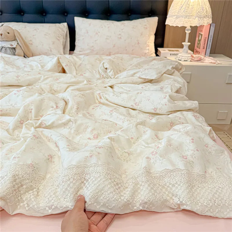 3/4Pcs Princess Style Floral Lace Bedding Set