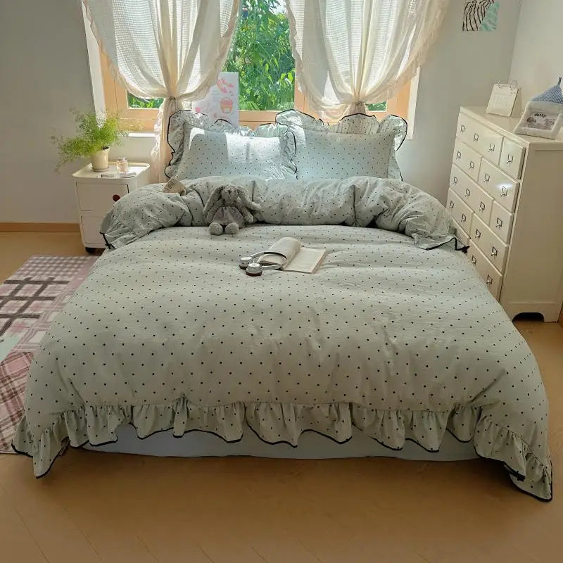 3/4Pcs Korean Princess Style Polka Dots Bedding Set