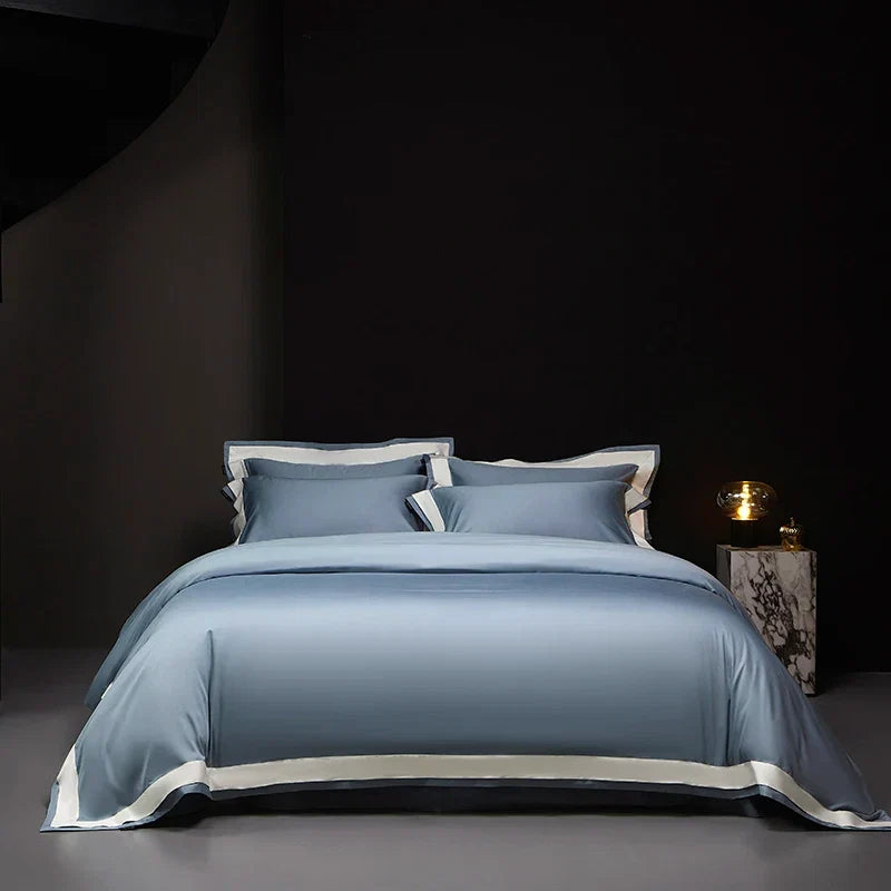 4Pcs Premium 1000TC Egyptian Cotton Solid Color Hotel Style Wide Edge Bedding Set