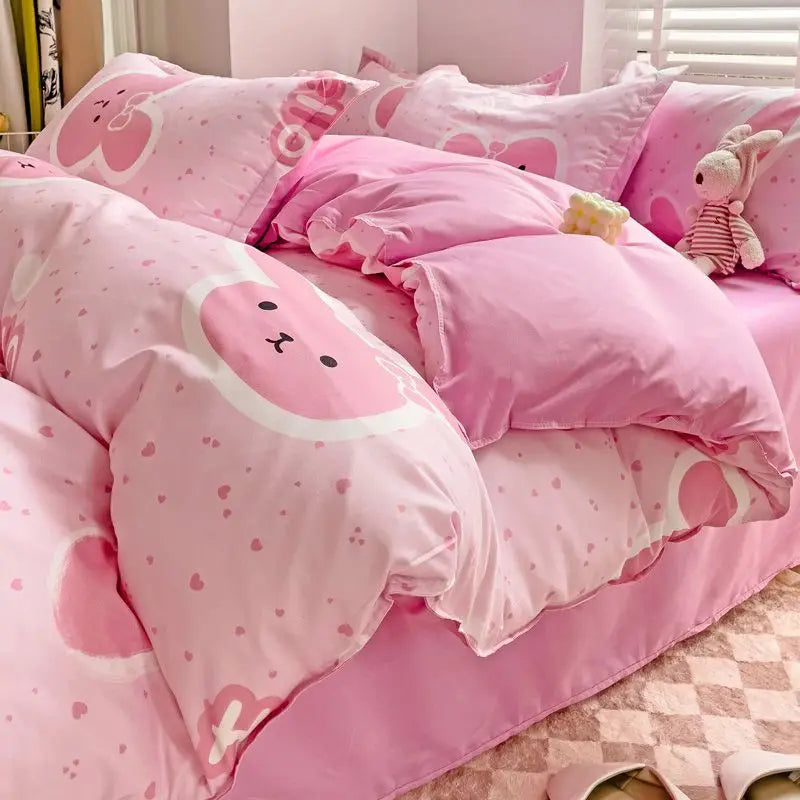 Solid Color Duvet Cover Set with Flat Sheet, Pillowcases, Single, Double, Queen Size Bed Linen, Blue, Boys, Girls, Home Bedding