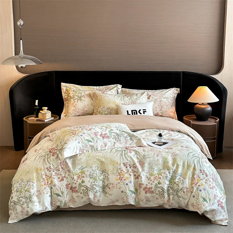 600TC Egyptian Cotton Flowers Butterfly Print Bedding Set