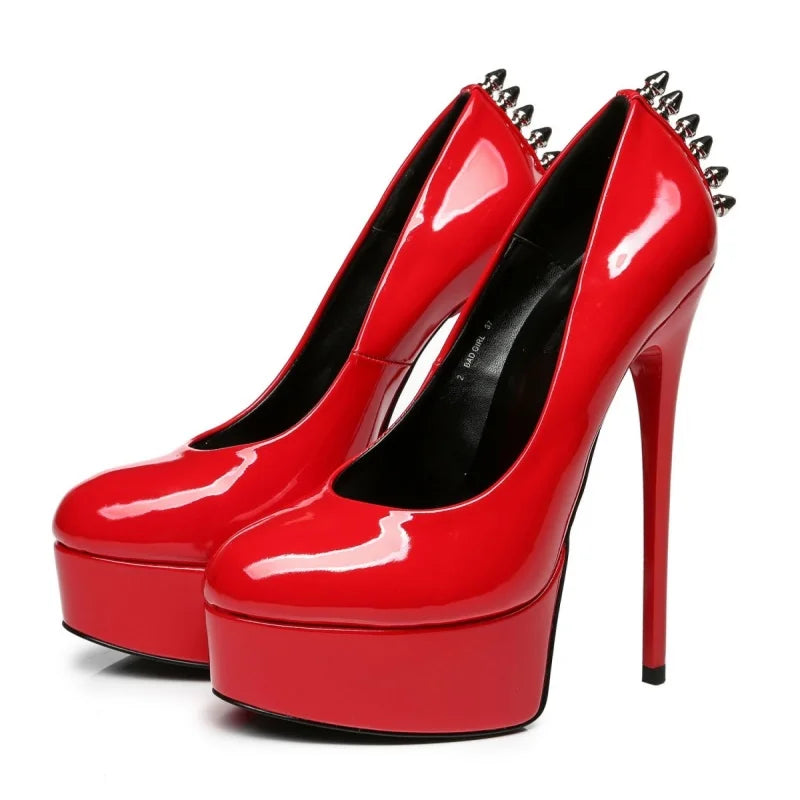 Red Patent Leather rivet Pumps