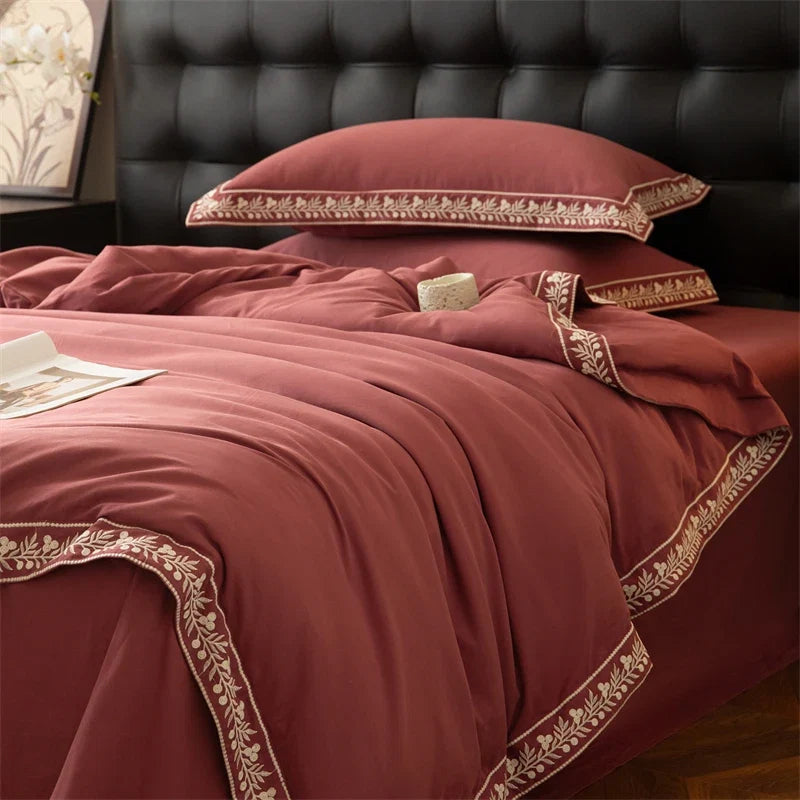 100% Cotton Brushed Luxury Embroidery Wide Edge Bedding Set