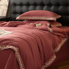 100% Cotton Brushed Luxury Embroidery Wide Edge Bedding Set