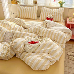 Duvet Cover Set Fashion Twin Double Size Girls Boys Flat Sheet Pillowcase No Filler Plaid Soft Bedding Set
