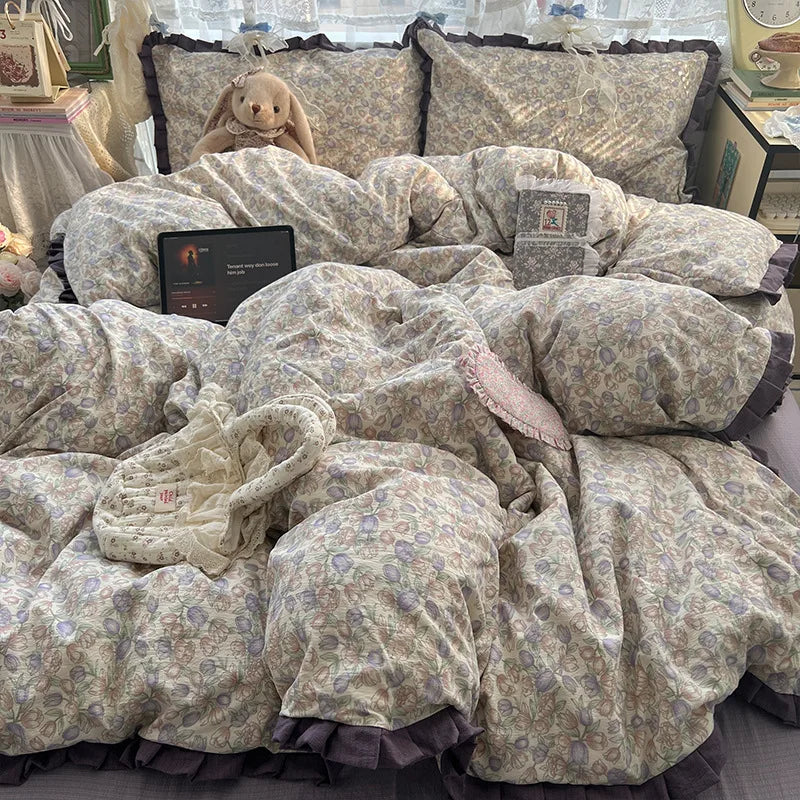 Korean Style Lace Ruffle Bedding Set