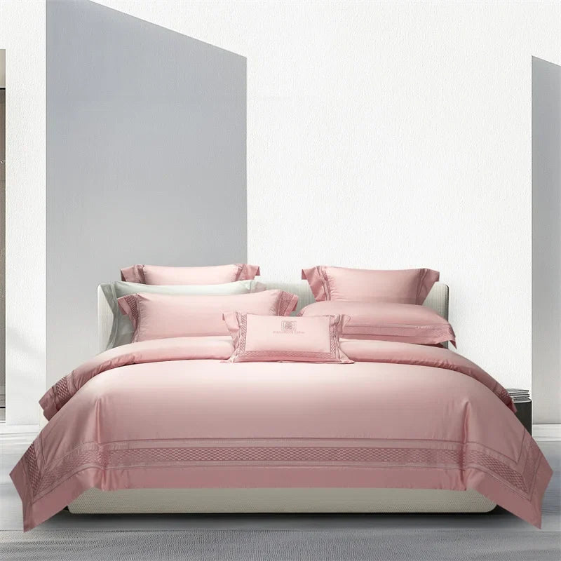 1000TC Egyptian Cotton Luxury Embroidery Hotel Style Solid Color 4Pcs Bedding Set