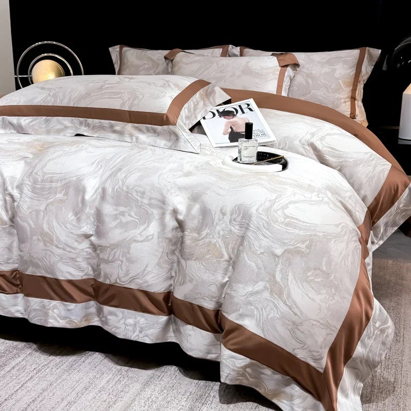 1000TC Lyocell Cotton Jacquard Patchwork European Luxury Bedding Set
