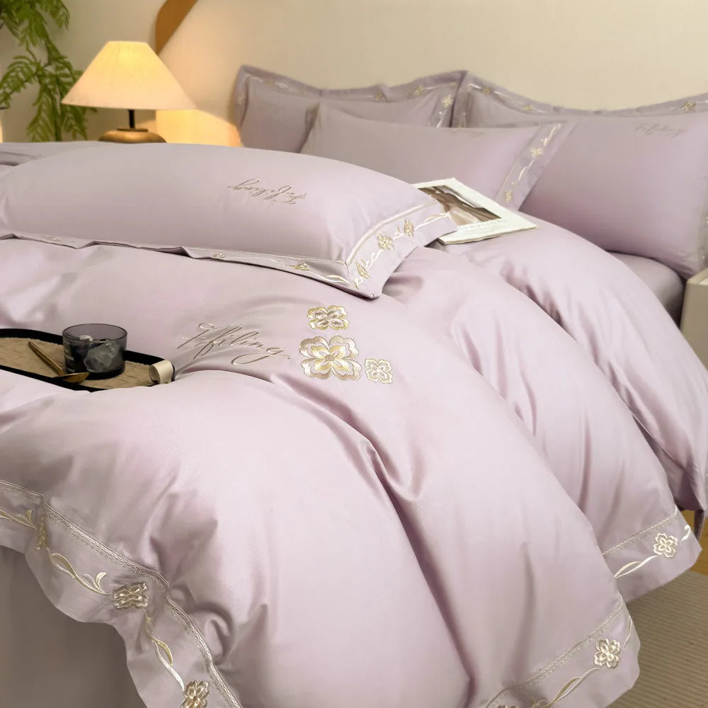High Quality Long Staple Cotton Embroidery 4 Piece Bedding Set