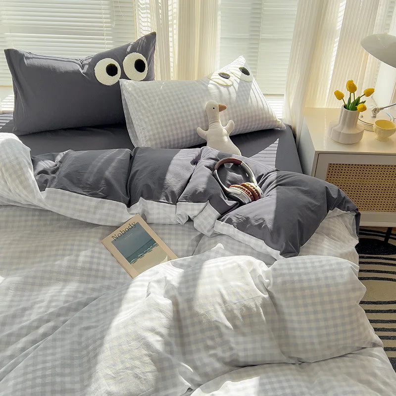 Japanese Plaid 3/4PCS Duvet Cover Set All Seasons Bedding Set