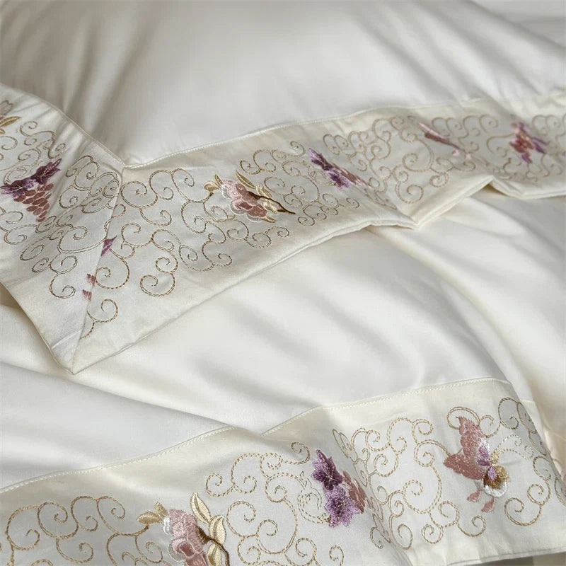 Luxury Embroidery Wide Edge Cream Bedding Set