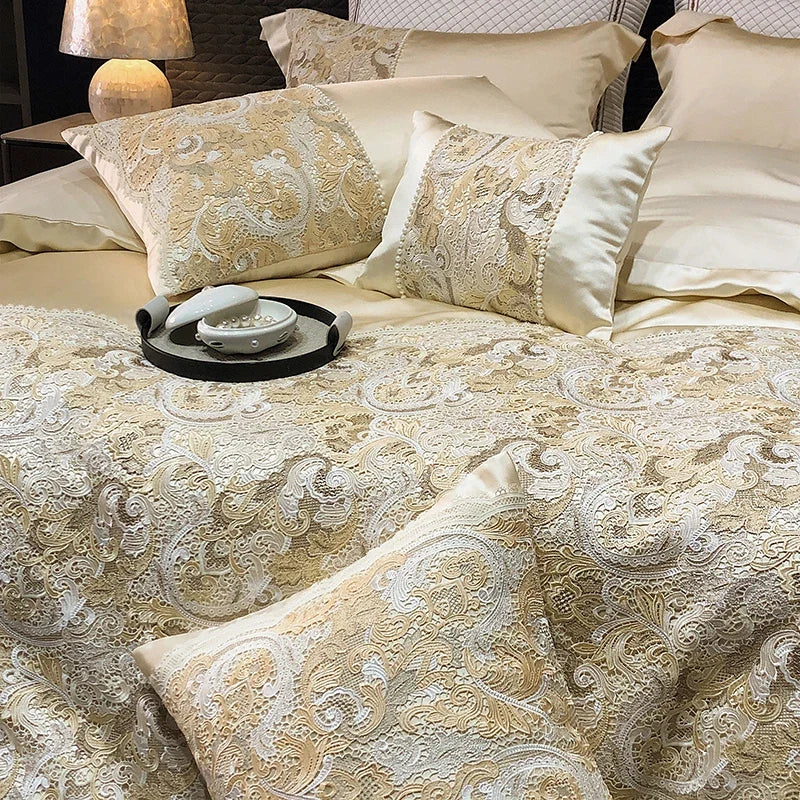 4/5Pcs Luxury 1000TC Egyptian Cotton Brocade Soft Silky Bedding Set