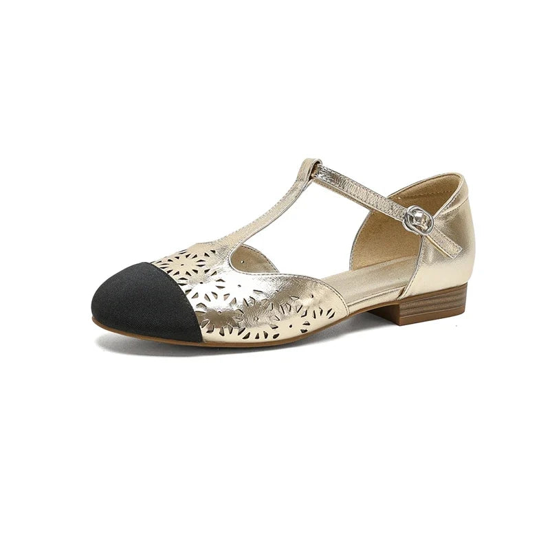leather cowhide low Heel