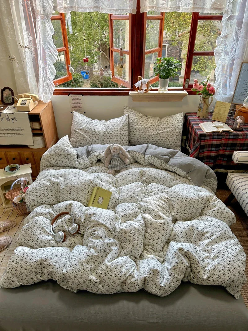 3/4Pcs Retro Small Floral Print Skin-friendly Soft Bedding Set
