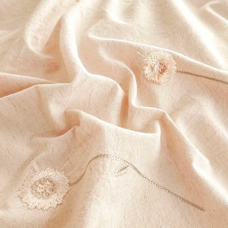 Chic Flowers Embroidery Ruffles Luxury Bedding Set