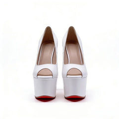 White patent leather peep toe Pumps