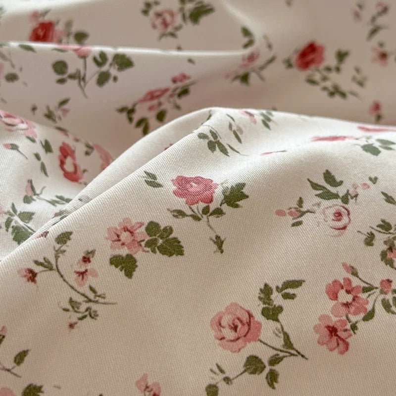 100% Cotton Double Layer Lace Ruffle Floral Bedding Set
