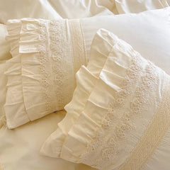Vintage French Hollow Lace Ruffles 100% Cotton Princess Wedding Bedding Set