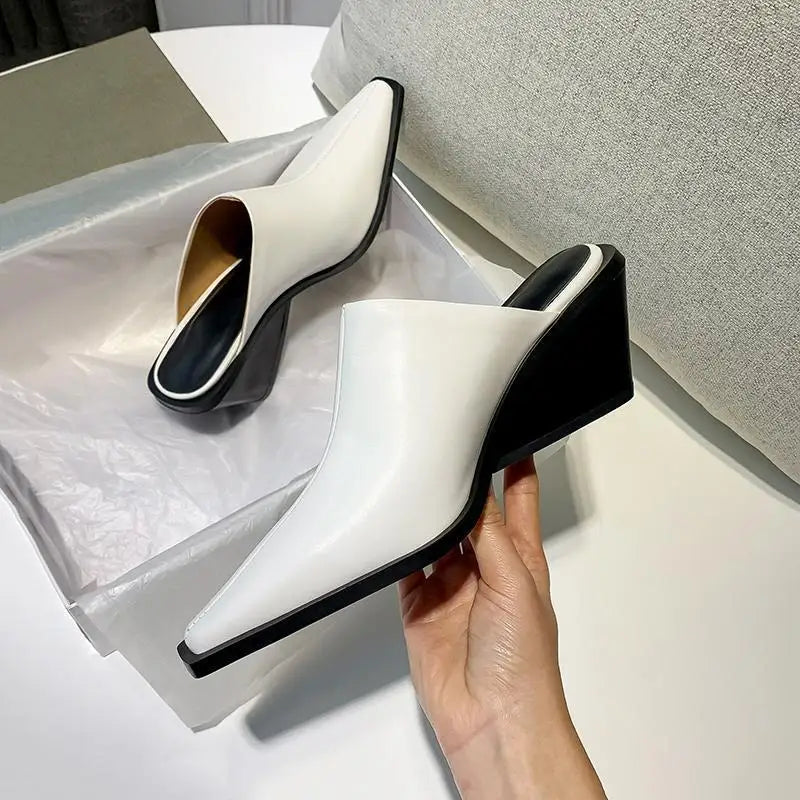 Kaky's Cow Pasted Leather Pointed Wedge Heels