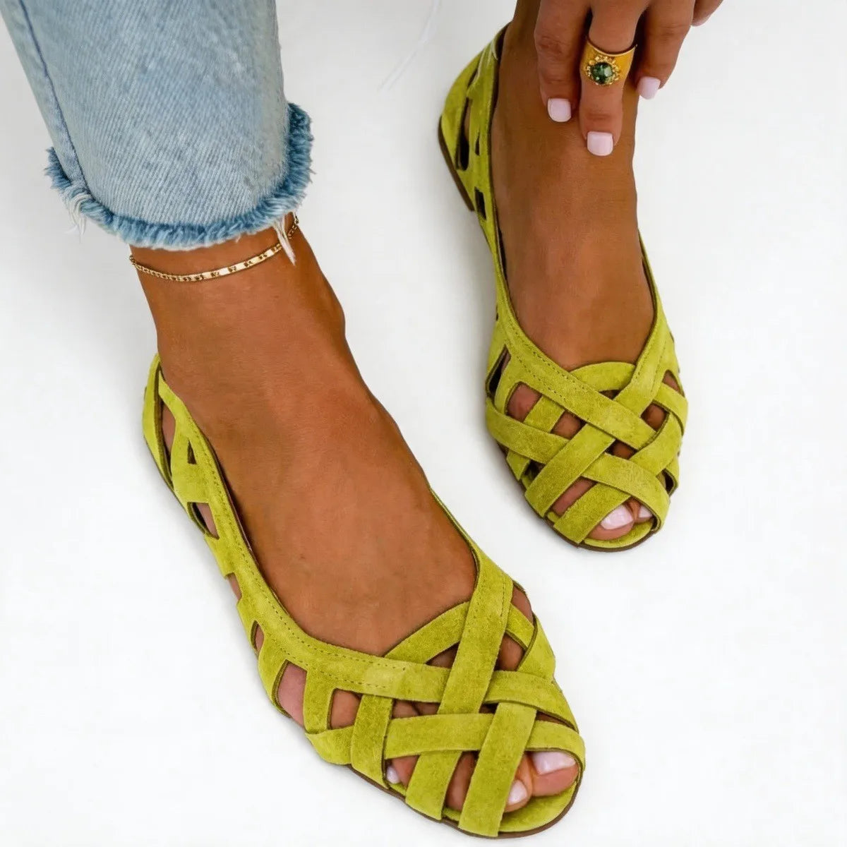 Faux Suede Woven Flat Sandals