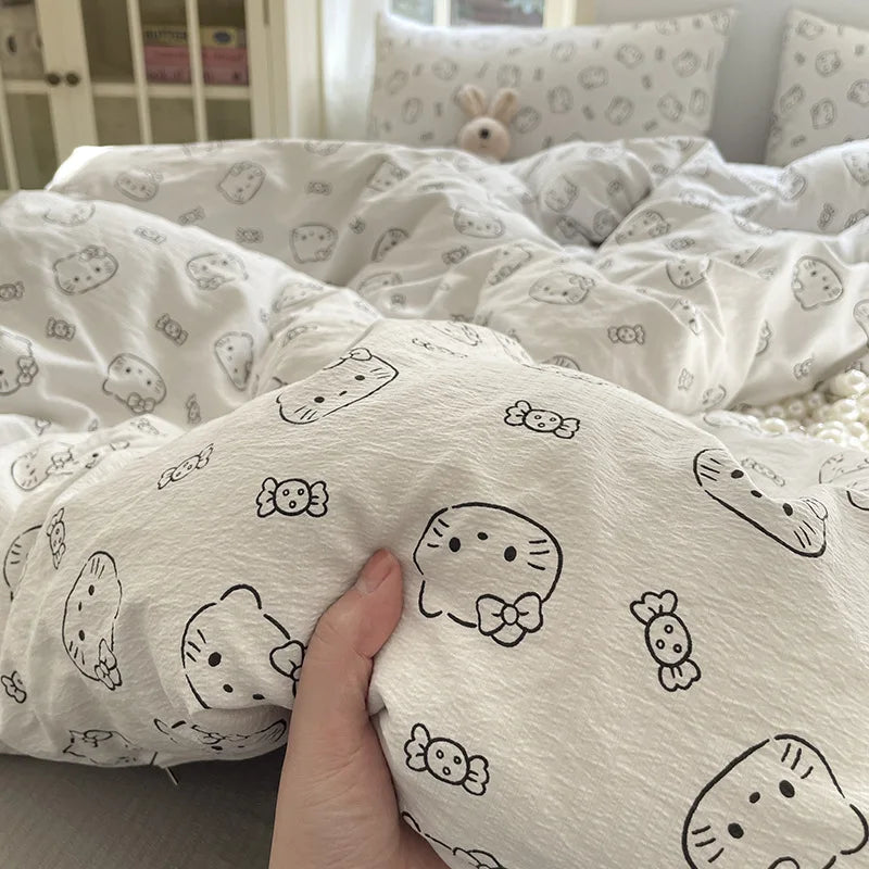 3/4Pcs Set Floral And Polka Dot Print Styles Duvet Cover Bed Sheet Pillowcase Full-Size Bedspread Set 1.5-Sleeper Bedding Set