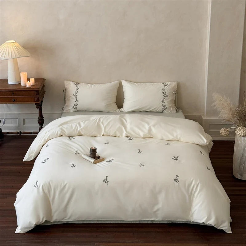 Flowers Embroidery Luxury Bedding Set