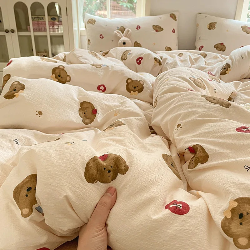 3/4Pcs Set Floral And Polka Dot Print Styles Duvet Cover Bed Sheet Pillowcase Full-Size Bedspread Set 1.5-Sleeper Bedding Set