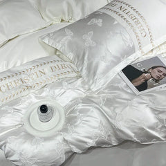 3/4Pcs White Luxury Egyptian Cotton Bedding Hotel Quality Washed Silk Cooling Queen Duvet Cover Summer Bedspreads Pillowcase