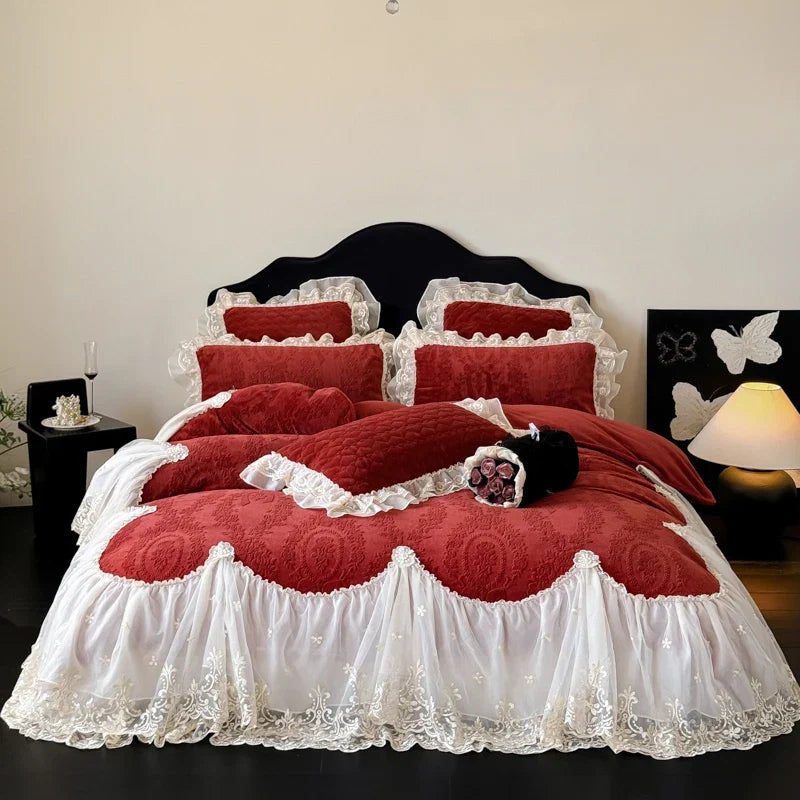 4Pcs French Princess Style Carved Velvet Warm Winter Bedding Set
